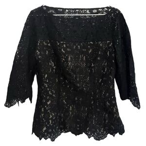 J. Peterman Black Lave Three Quarter Sleeve Boatneck Blouse, Excellent Condition